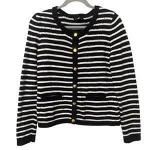 H&M Black and White Striped Gold Button Cardigan Sweater